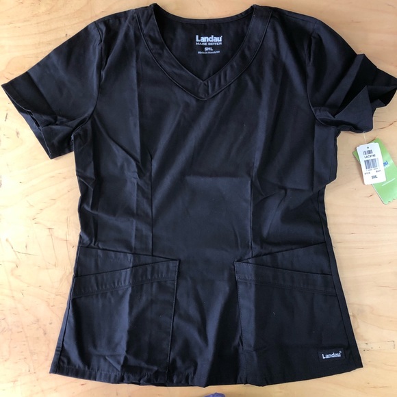 Landau Women’s Black Rounded V-Neck Tunic Scrub - Picture 2 of 7